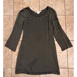 Nougat London Women's 100% Silk Gray Dress w/Gold Embellishments Size 0 RN108961